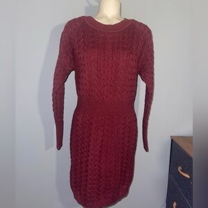 Elegant Long Sleeve Knit Dress in Rich Burgundy